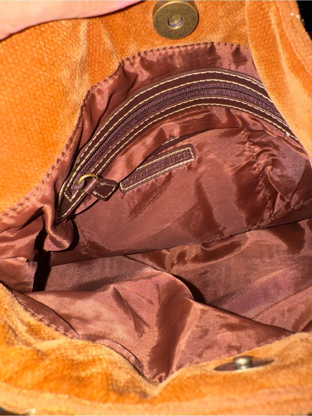 Y2K Tommy Hilfiger Brown Velvet Quilted Shoulder Bag with Dark Brown Strap - Picture 4 of 5